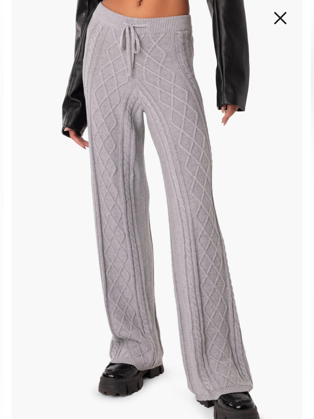 Edikted Knit Kasey Cable Knit Cotton Pants in Gray women’s size xs/s